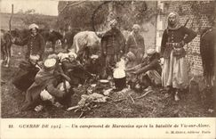 POSTAL Militaria de la VENDIMIA el acampar de Morrocans después de la batalla de Vic en Aisne