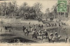 POSTAL Militaria Túnez de la VENDIMIA una procesión de Spahis