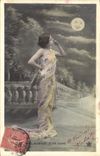 VINTAGE POSTCARD Fantasy the Moon Woman Dawn serenade with the moon