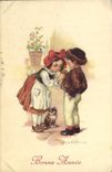VINTAGE POSTCARD Fantasy Illustrator Children Cat