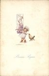 VINTAGE POSTCARD Fantasy Illustrator Child Pastrycook Easter Hen