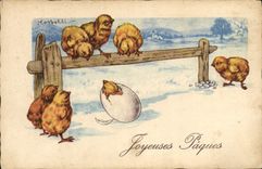 CPA Fantaisie Illustrateur Poussins Paques