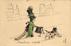 VINTAGE POSTCARD Fantasy Illustrator Commercial Child of clothes Dog