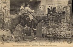 VINTAGE POSTCARD Folklore the couple has mountain Jeunes horse going to - califourchon to the fair of All Saints' day in Puy