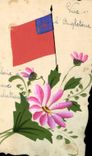 VINTAGE POSTCARD Fantasy (drawing with the hand) Flowers England Flag