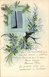 CPA Fantaisie (dessin a la main) Fleurs Hirondelle