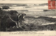 CPA Peche La peche a la crevette