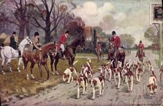 Caza del perro de los perros del montar a caballo de la POSTAL de la VENDIMIA la primera jornada