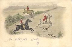 CPA Chiens Chien Chasse a courre Cavaliers