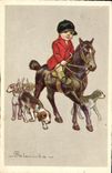 CPA Chiens Chien Chasse a courre Enfant Cavalier