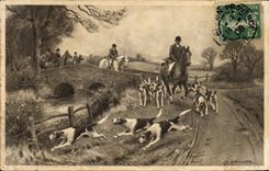 CPA Chiens Chien Chasse a courre Cavaliers