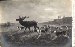 Salas de estar de la caza del perro de los perros de la POSTAL de la VENDIMIA de París Maissen el debucher pasado