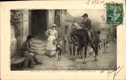 CPA Chiens Chien Chasse a courre Retour de la meute Cavalier