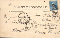 Caza de Compiegne de la POSTAL de la VENDIMIA el macho que cruza el río