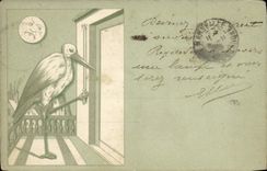 CPA Fantaisie Lune Cigogne