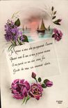 VINTAGE POSTCARD Fantasy the Moon Flowers Boat