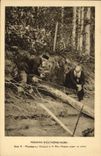 VINTAGE POSTCARD Polar Missions of Extreme North Monseigneur Grouard and the Husson father sawing a tree