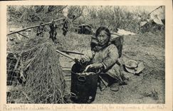 VINTAGE POSTCARD Polar culinary Preparations fish and water vole At the Alaska Eskimos