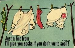 VINTAGE POSTCARD Fantaisie Just Illustrator has line I' L give you socks Comicus