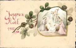 VINTAGE POSTCARD Fantasy (drawing with the hand) Angels Fluers Christmas 1905