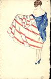 VINTAGE POSTCARD Fantasy (drawing with the hand) Woman American Flag US flag