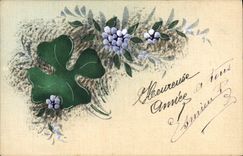 CPA Fantaisie (dessin a la main) Fleurs Trefle