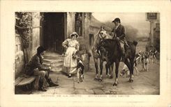 Vuelta del montar a caballo de la caza de los perros del perro de la POSTAL de la VENDIMIA del paquete