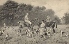 CPA Chien Chiens Chasse a courre Cavaliers