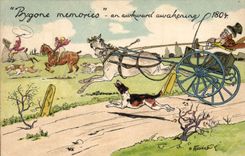 Los perros del perro de la POSTAL de la VENDIMIA buscan memorias pasadas el despertar torpe de 1804 años