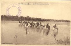 VINTAGE POSTCARD Militaria Column of Fez Spahis watering their horses
