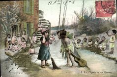 VINTAGE POSTCARD Fantasy Child Baby the cicada and the ant