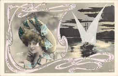 VINTAGE POSTCARD Woman Theater De Vere Boat