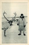 VINTAGE POSTCARD Polar the reindeer and its Master
