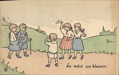 VINTAGE POSTCARD Fantaisie Illustrator Children safety with wound Militaria