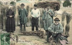 CPA Folklore Paysans au marche Auvergne TOP