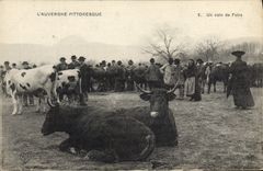CPA Folklore Auvergne Un coin de foire Vaches TOP