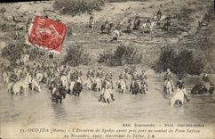 VINTAGE POSTCARD Militaria Oudjda Morocco the squadron of Spahis having taken share with the combat of Foum Safrou
