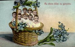 VINTAGE POSTCARD Fantasy Child Baby with the girls choice or boys