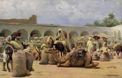 Vintage Postcard Orientalism Caravanserai Camels