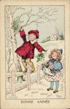 Vintage Postcard Imagination Illustrator Children Happy new year