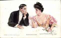 Vintage Postcard Imagination Illustrator Woman Black Eyed Susan