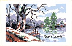 Vintage Postcard Imagination Illustrator Happy new year