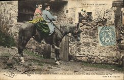 Vintage Postcard Folklore Auvergne Velay a young going couple of mountain dwellers of the High Loire has horse has the fair of All Saints' day to the Puy
