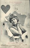 Vintage Postcard Imagination Woman Chart Heart