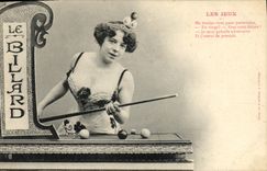 Vintage Postcard Imagination Woman the plays billiards