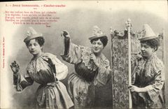 Vintage Postcard Fantaisie Woman innocent Plays Hides Mask