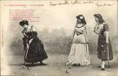 Vintage Postcard Imagination Woman innocent Plays croquet