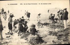 Postal Pesca sobre las gamas normandas a la espera del mar