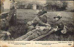 Vintage Postcard Militaria the English ladies ambulancieres looking after a casualty