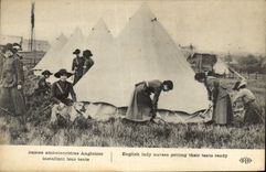 Vintage Postcard Militaria English Ladies ambulanciere installing their tent